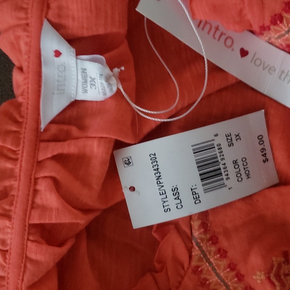 Boho Orange Cotton Knit Embroidered Lace V-Neck Sleeveless Swing Tank Top - Picture 6 of 8